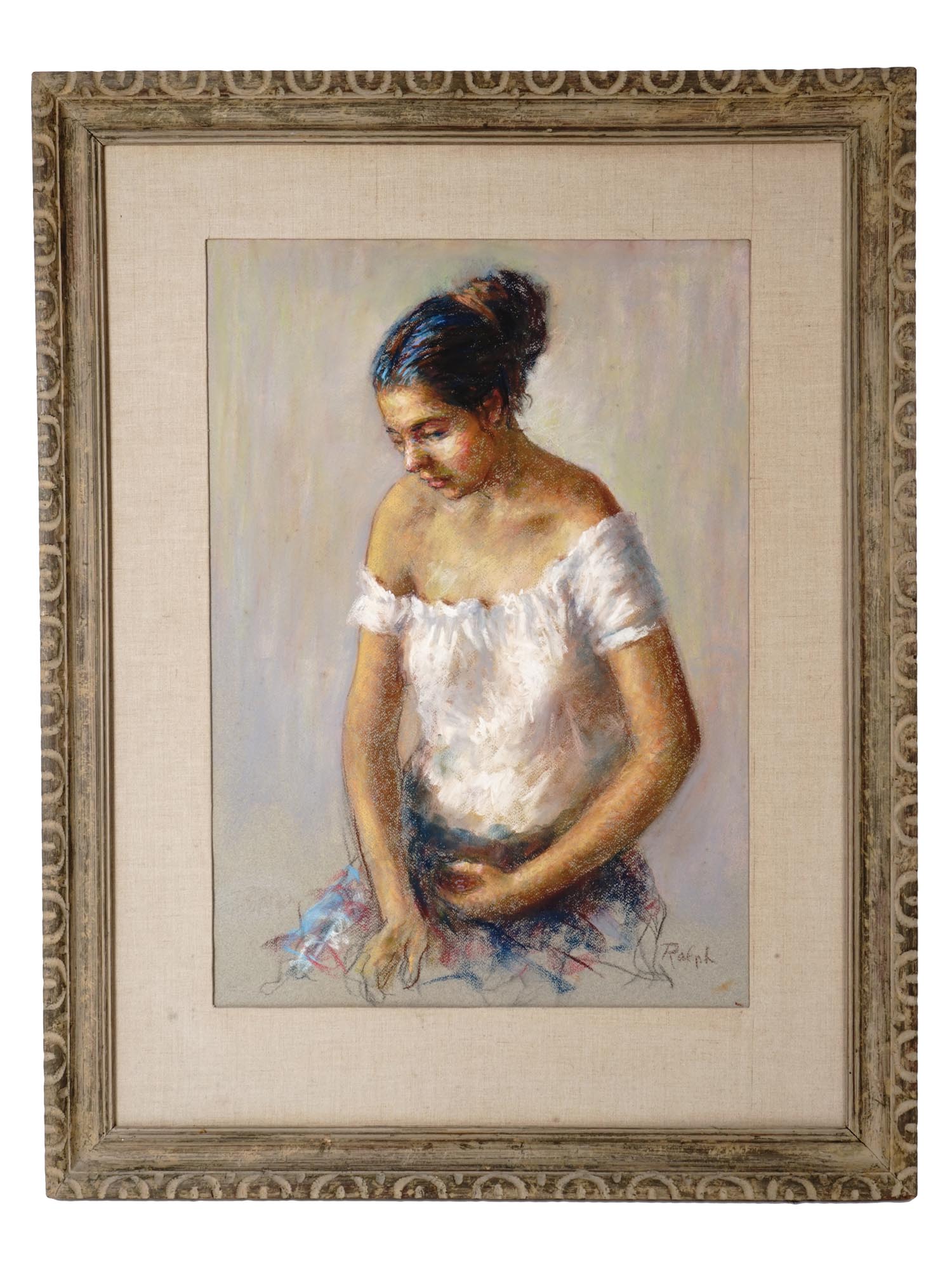 GIRL PORTRAIT PASTEL PAINTING ATTR TO RALPH AVERY PIC-0